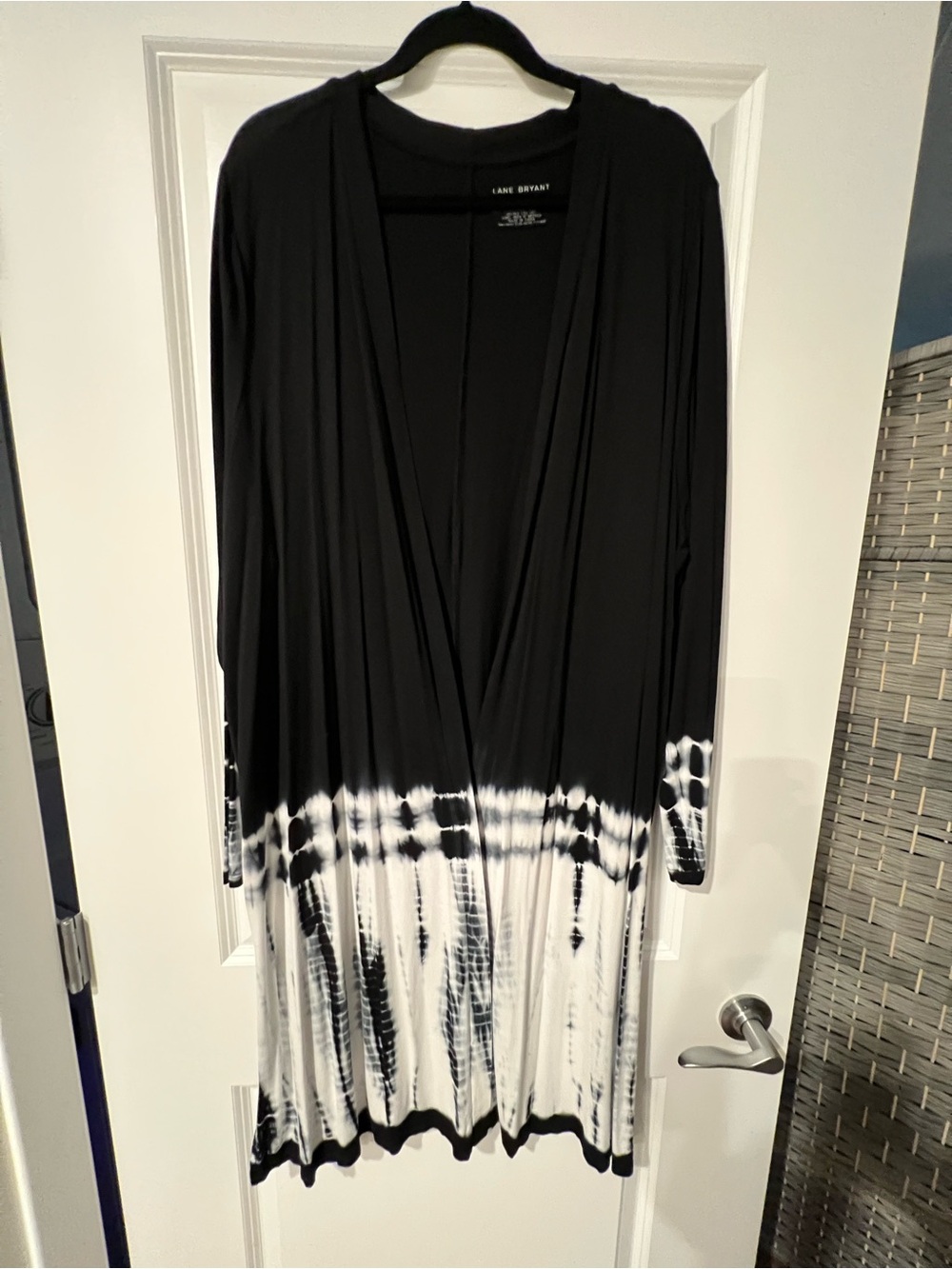 Lane Bryant Black & White Tie-Dye Long Open-Front Dress